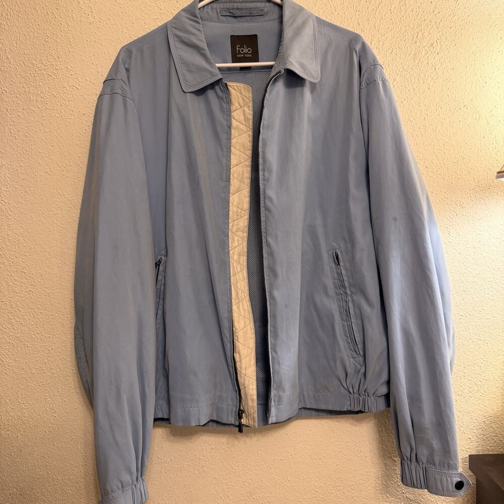 Vintage Folio New York Saks Fifth Avenue Blue Zip Up Jacket Mens L Harrington - Picture 6 of 16
